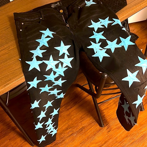 Amiri black jeans with baby blue stars size 34